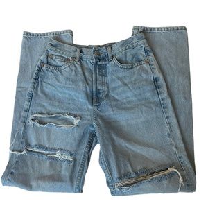 TOP SHOP Dad Jeans Size 28 Button Fly Slouchy Distressed